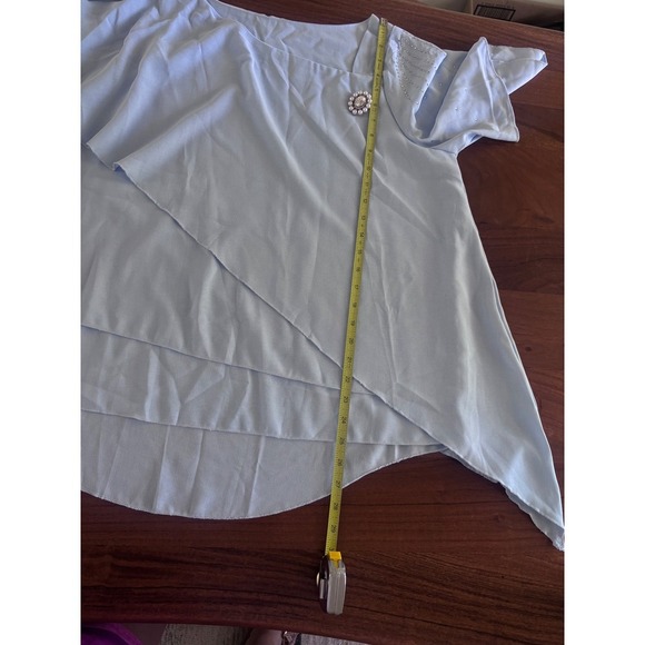 Women's 2 Piece Light Blue Pant Set Formal Asymmetrical Top Wide Leg Pants Large - Picture 8 of 12